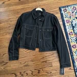 Black Faux Leather Cropped Jacket